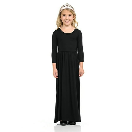 

Hbdhejl Toddler Girls Dress Kids Dress Above Knee Dress Long Sleeve Solid Color Long Dress Princess Dress Black 2-3 Years