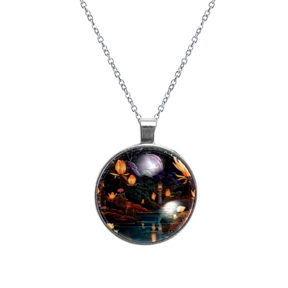 Fireflies Glass Circular Pendant Necklace - Sparkling Jewelry for Women