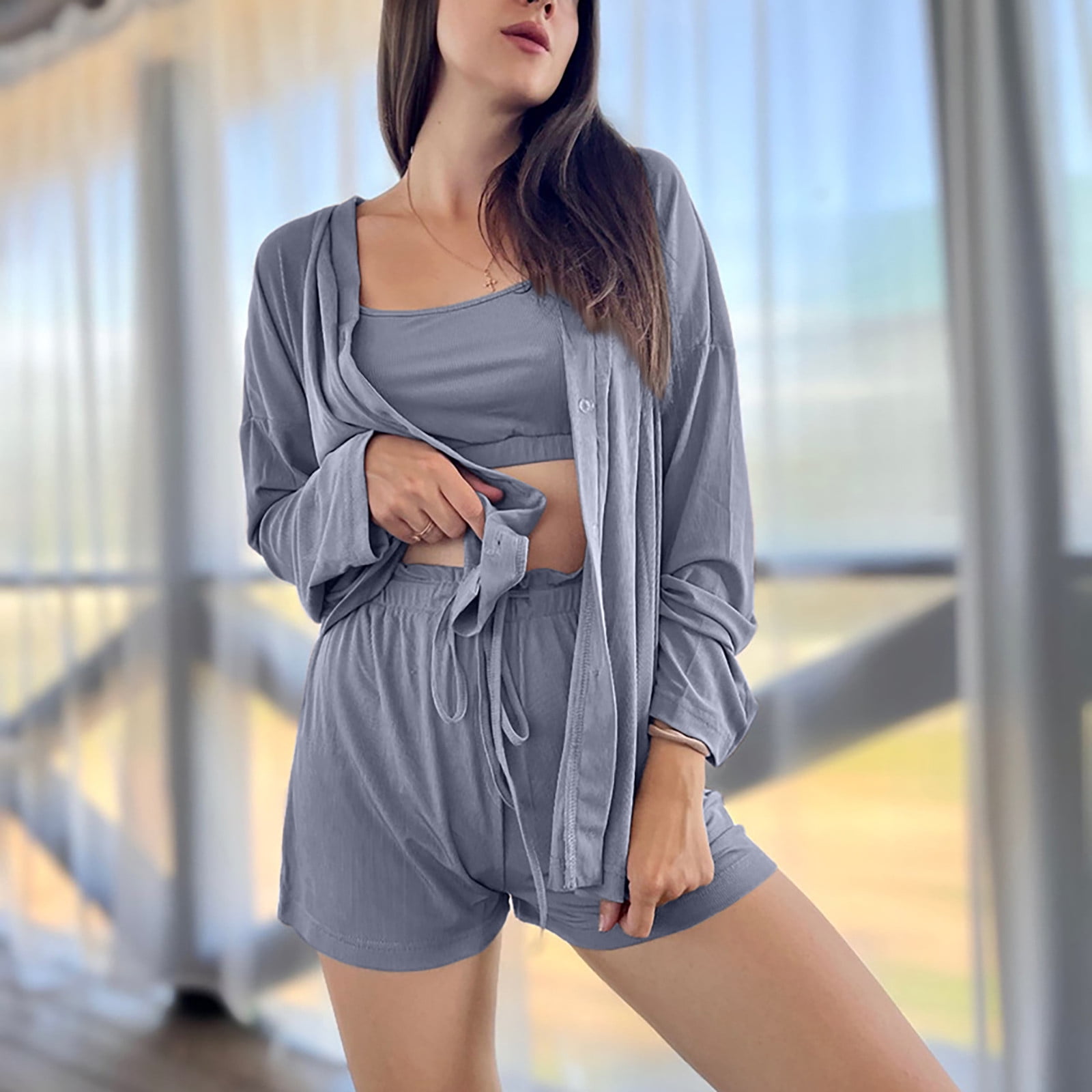 Womens 3 piece pajama set hotsell