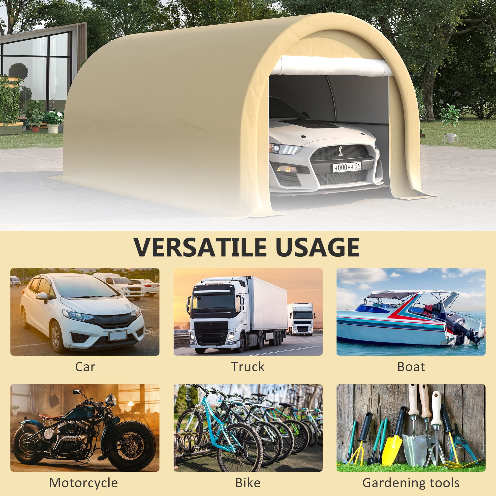 Dranite 16' x 10' Heavy Duty Portable Carport with Zippered Door, UV-Proof PE Cover
