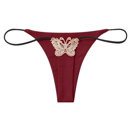 

CLZOUD Underwear Women Cheeky Polyester Women s Low Waist Double Layer Butterfly Embroidery Strap Pants M