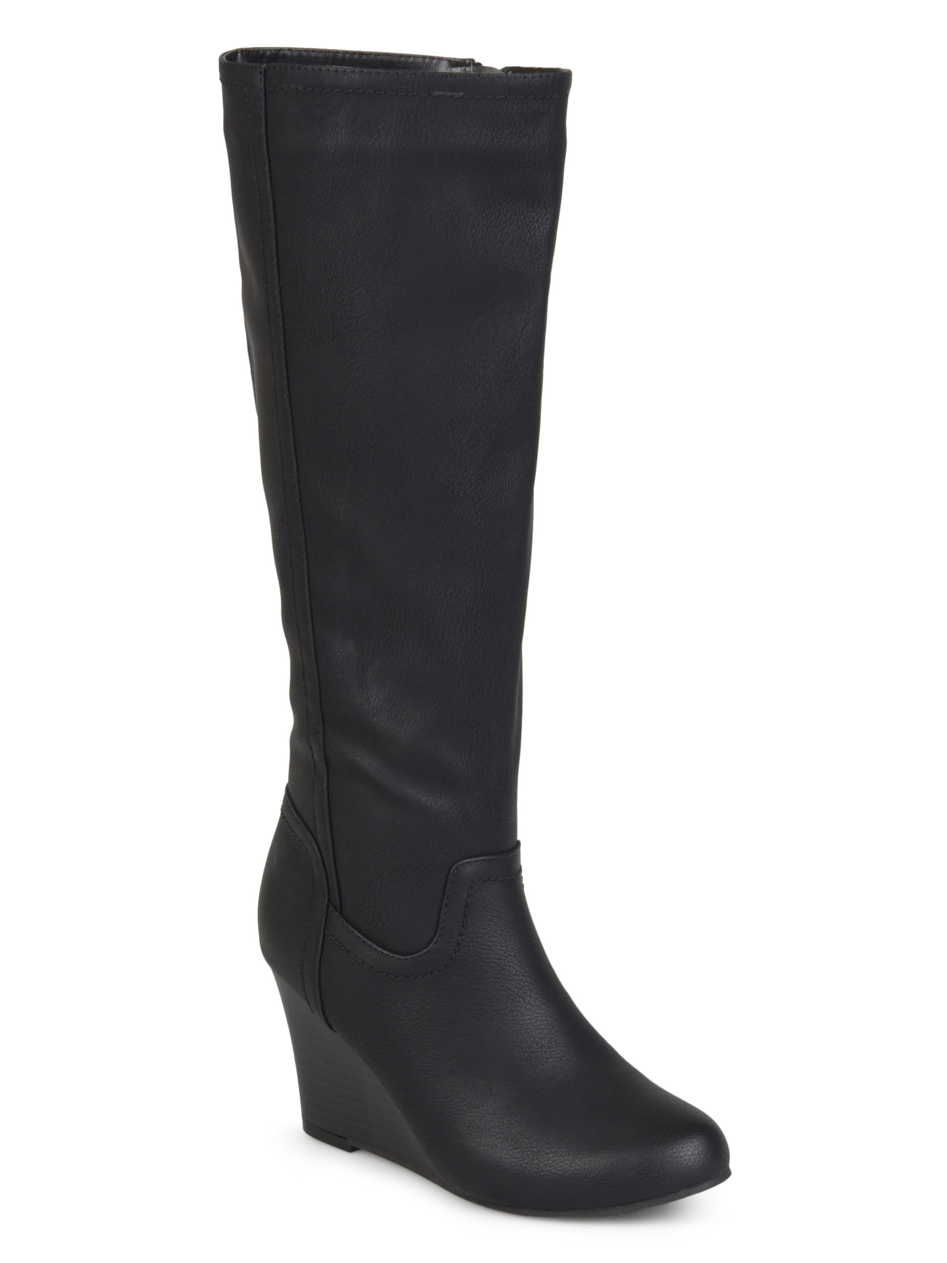 Women's Wide Calf Round Toe Faux Leather Mid-calf Wedge Boots - Walmart.com