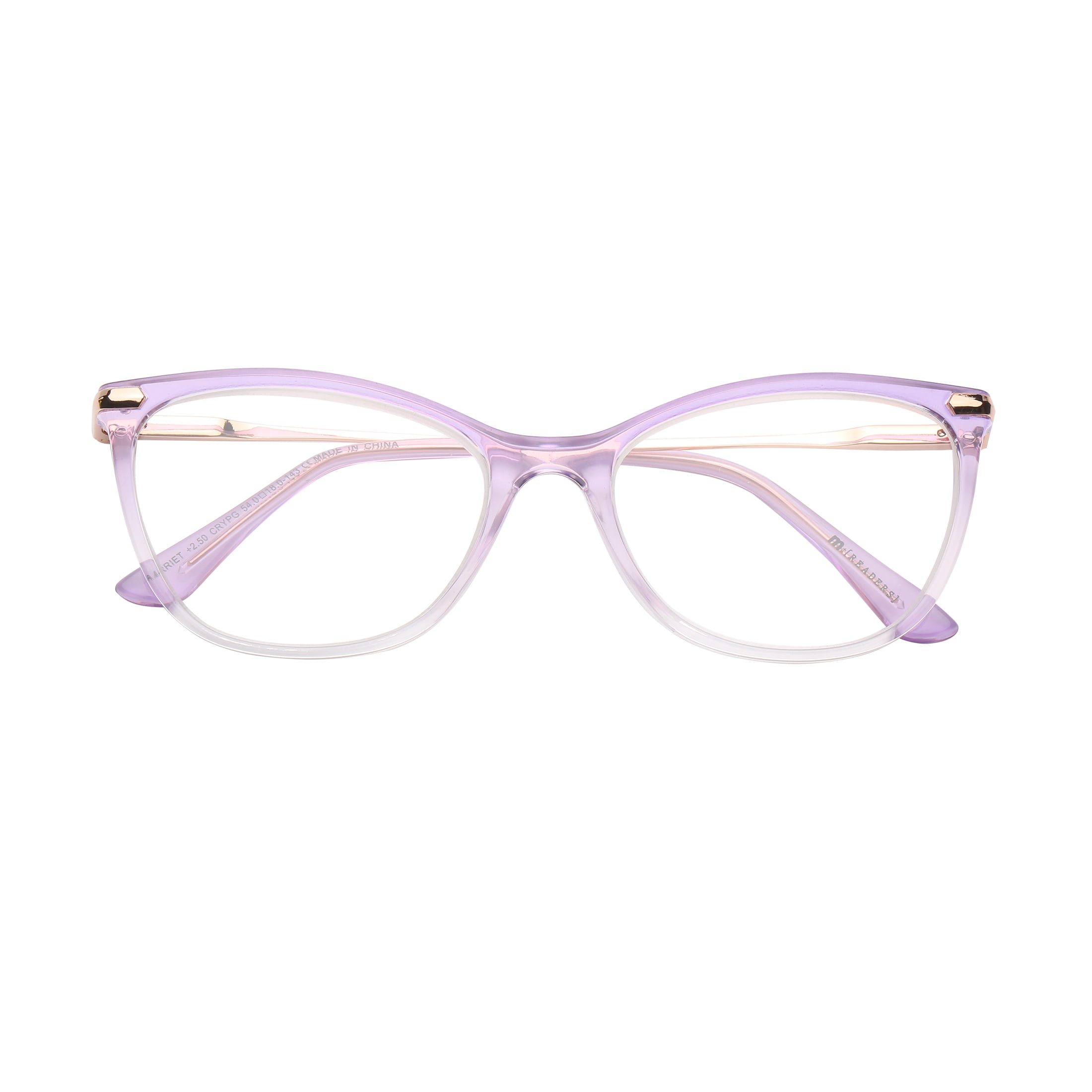 M+ Womens Spring Hinge Plastic Reading Glasses 1.75 Harriet in Crystal Purple with Pouch