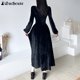 thumbnail image 2 of Vestido largo de terciopelo con encaje francés y cuello cuadrado para mujer, ajustado, de manga larga, negro, de cintura alta, elegante y elegante para fiesta, 2 of 6