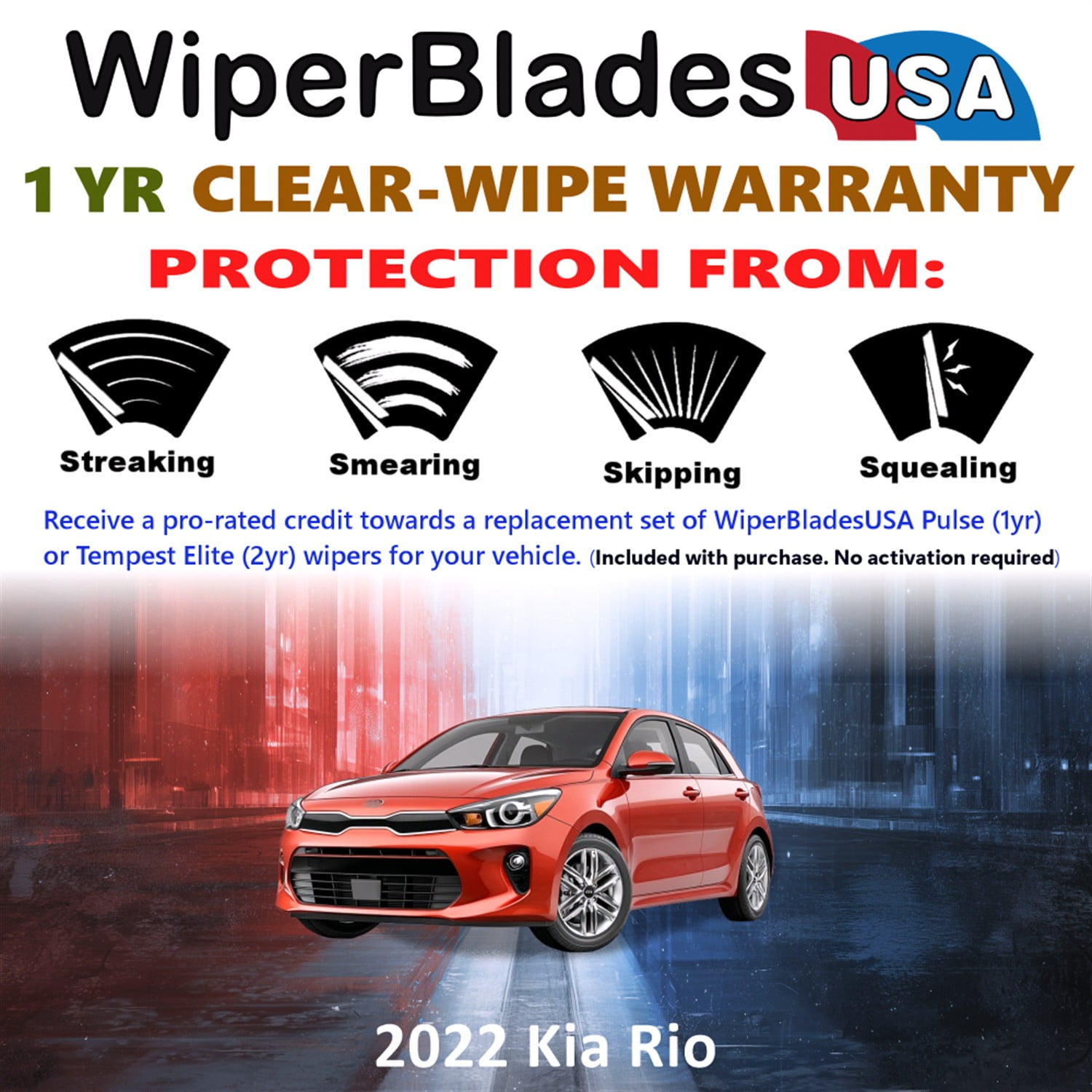 2022 Kia Rio Beam Wiper Blades Wipers w/1yr Warranty (Set of 2) (WiperBladesUSA)