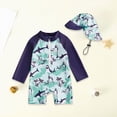 thumbnail image 2 of CAICJ98 Toddler Baby Boy One Piece Zip Swimwear UPF 50+ Sun Protection One Piece Zipper Bathing Suit Rash Guard Sunsuit with Hat (Green,6-12 Months), 2 of 4