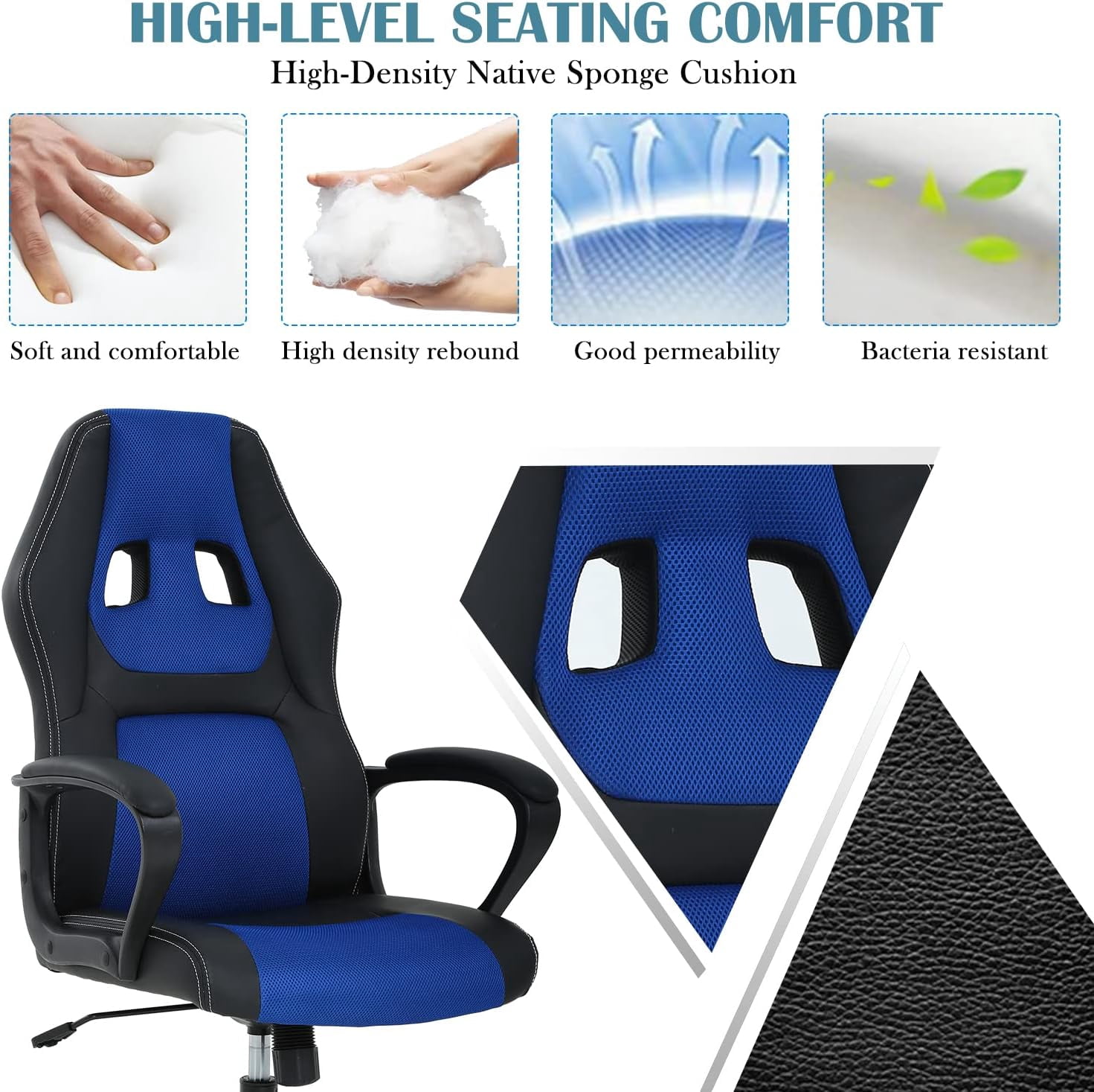 Dkelincs Gaming Chair PC Computer Desk Chair Ergonomic Adjustable Gamer Chair with Lumbar Support Armrest, Blue