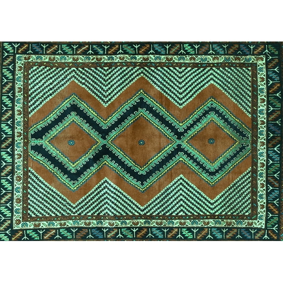 Ahgly Company Indoor Rectangle Persian Turquoise Blue Traditional Area Rugs, 3' x 5'