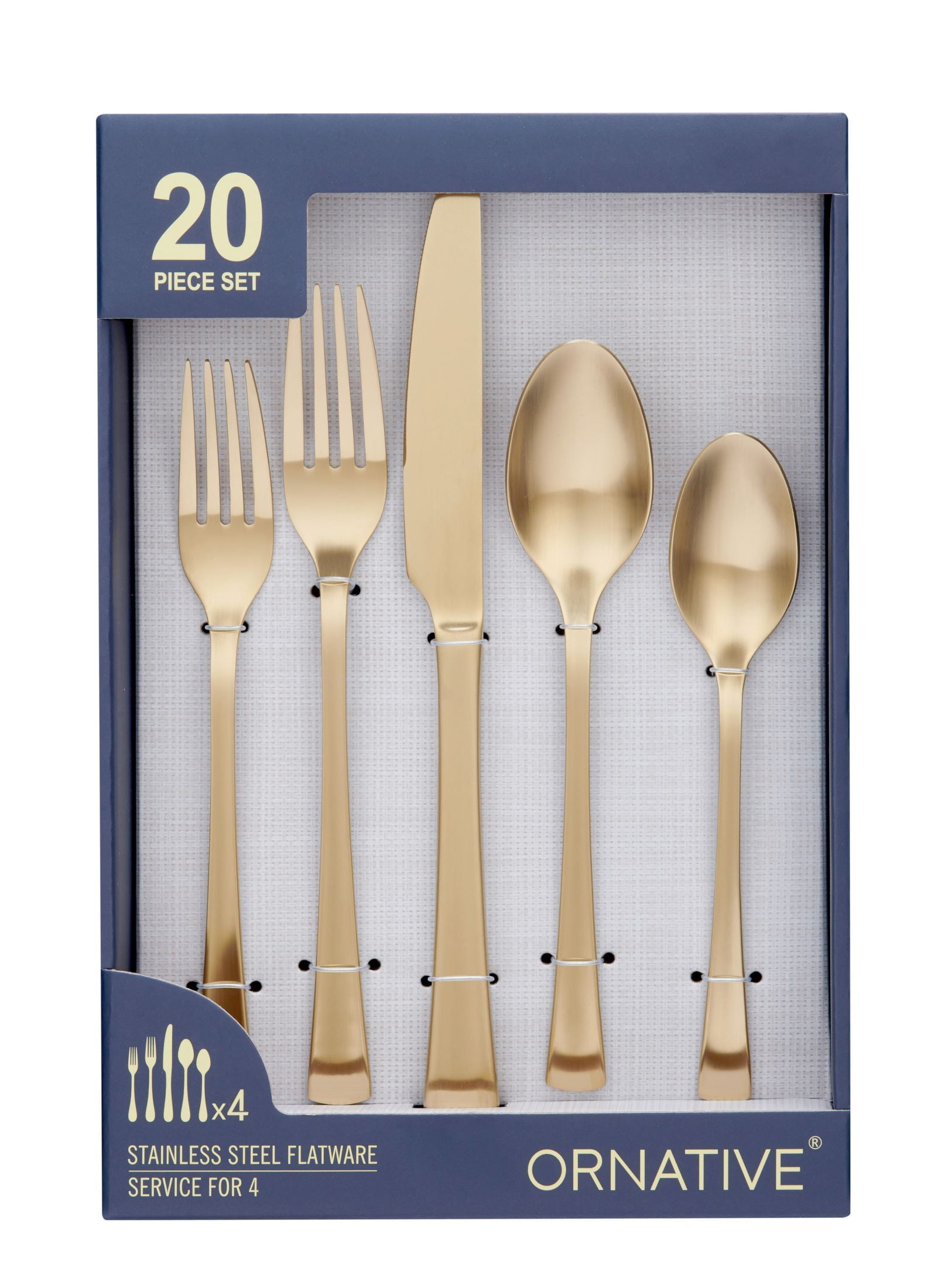 Ornative Flatware - HAB - 18/0 Stainless Steel, Matte-Gold Finish, 20pc Set, Service for 4