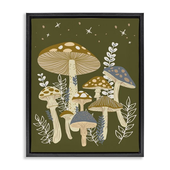 Stupell Industries Rustic Lodge Cottage Mushrooms Whimsical Nature Black Floating Frame Canvas Art, 25 x 31, by Ziwei Li