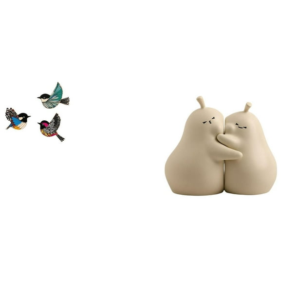 Arte De Pared De Pájaro De Madera Y Soporte De Libros De Pera Abrazable, Sujetalibros De Cerámica, Artesanía Fina, Adorno De Estantería Para Jardín, Sala De Estudio, Decoración De Granja