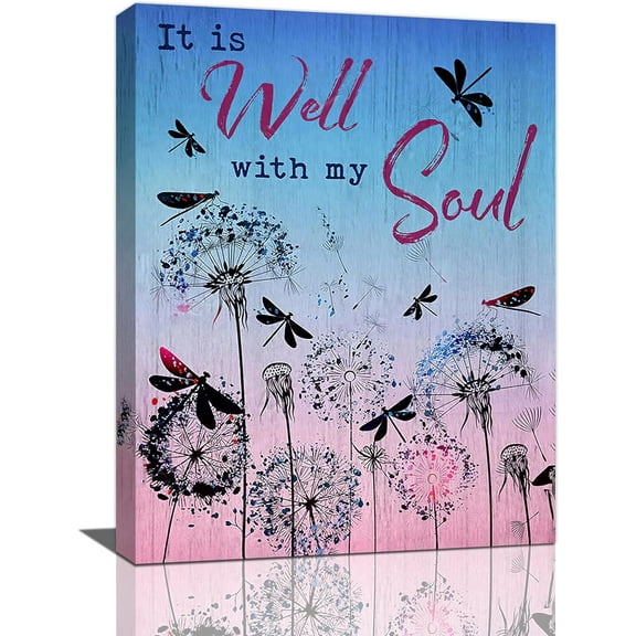 Dandelion Wall Art Dragonfly Dandelion Pictures Wall Decor Farmhouse Canvas Rustic Dandelion Painting Home Decoration Artwork for Bathroom Bedroom Living Room Office Framed 12"x16"