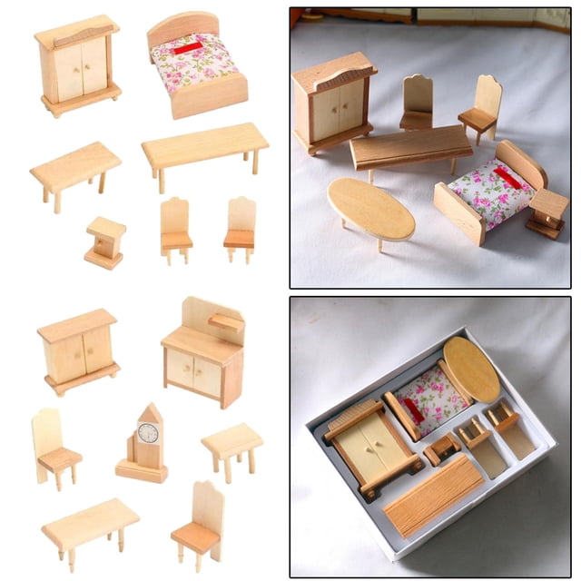 Casa de de , Muebles de Cocina Y Dormitorio, 2 Juego Decoración 1:12 CUTICAT miniaturas de casa de muñecas