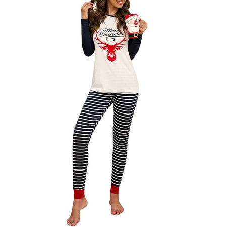 

Simooset Women s Christmas Casual Home Wear Contrast Full Length Striped 2 Piece Pajamas Set