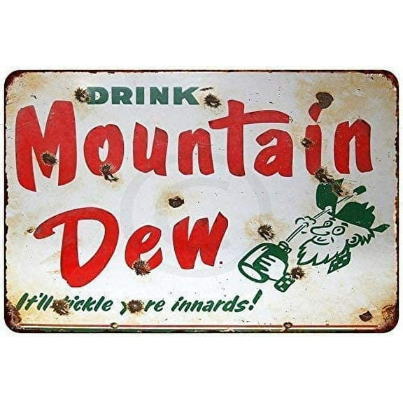 Porcelain Look Drink Mountain Dew Soda Vintage Retro Custom Metal Tin Sign Home House Coffee Beer Drink Bar 8 x 12 Inches