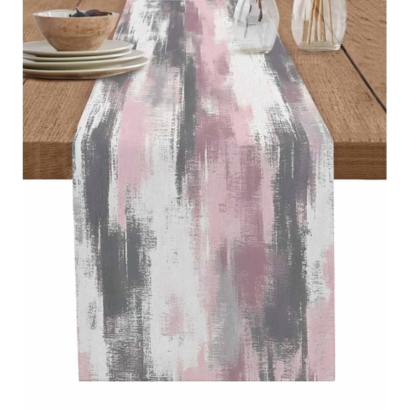 Table Runner Pink White Gray Painting Table Decoration for Kitchen Dinning Abstract Art Table Decoration for Indoor Outdoor Party Wedding Decor 13x90inch