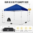 thumbnail image 5 of CROWN SHADES 10x10 Pop Up Canopy Tent with One Push Setup Easy Outdoor Sun Shade for Events, Parties, Camping Navy Blue, 5 of 8