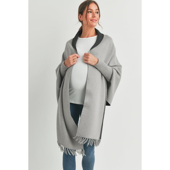 Maternity Open Front Wrap Cardigan with Fringe Trim