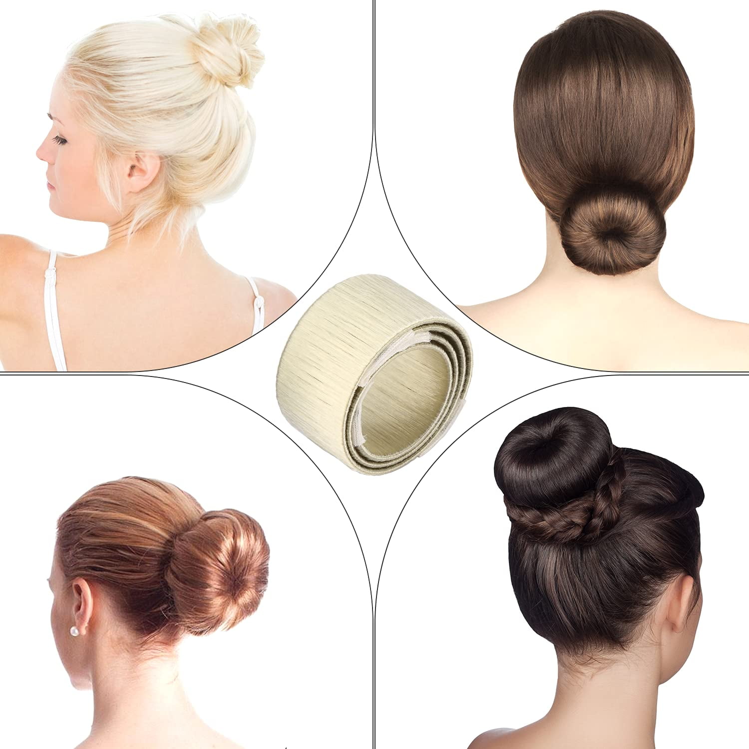 Hair Bun Maker，Easy Perfect French Twist Donut Maker,Hair Fold Wrap Snap  DIY Shaper Hair Style Tool for Girls Women，3 Pcs（ Blond) 