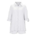 thumbnail image 5 of RMGVDSD Women's Casual Two Piece Outfits Classic Lapel Long Sleeve Button Down Shirts With Matching Shorts Set Daily Casual Workout Sets, 5 of 9