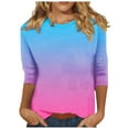 thumbnail image 1 of aidice T-Shirts Grande Taille pour Femmes, Ajustement Confortable, Col Rond, Manches 3/4, Dégradé de Couleur, 1 of 5