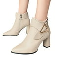 thumbnail image 3 of B91xZ Womens Biker Boots Exterior Zip Flat Ankle Boot,Beige 6.5, 3 of 5