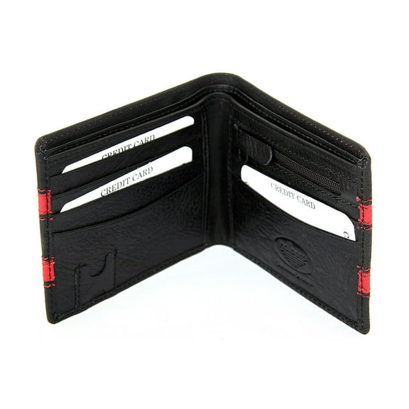 Men's Double Bill Bifold Credit Card Mens Leather Wallet Black/Red Wallet 4.5 x 3.75 inches