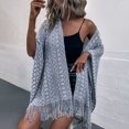 thumbnail image 4 of 1PC Top Gray Cotton Ladies Crochet Open Knit Fringe Cape Shawl Sweater Cardigan, 4 of 6
