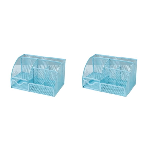 Monstrate Organizador de escritorio de metal Hallow Reemplazo reutilizable de gran capacidad Home Office Pen Storage Tijeras Soporte de luz Azul claro 2Conjunto