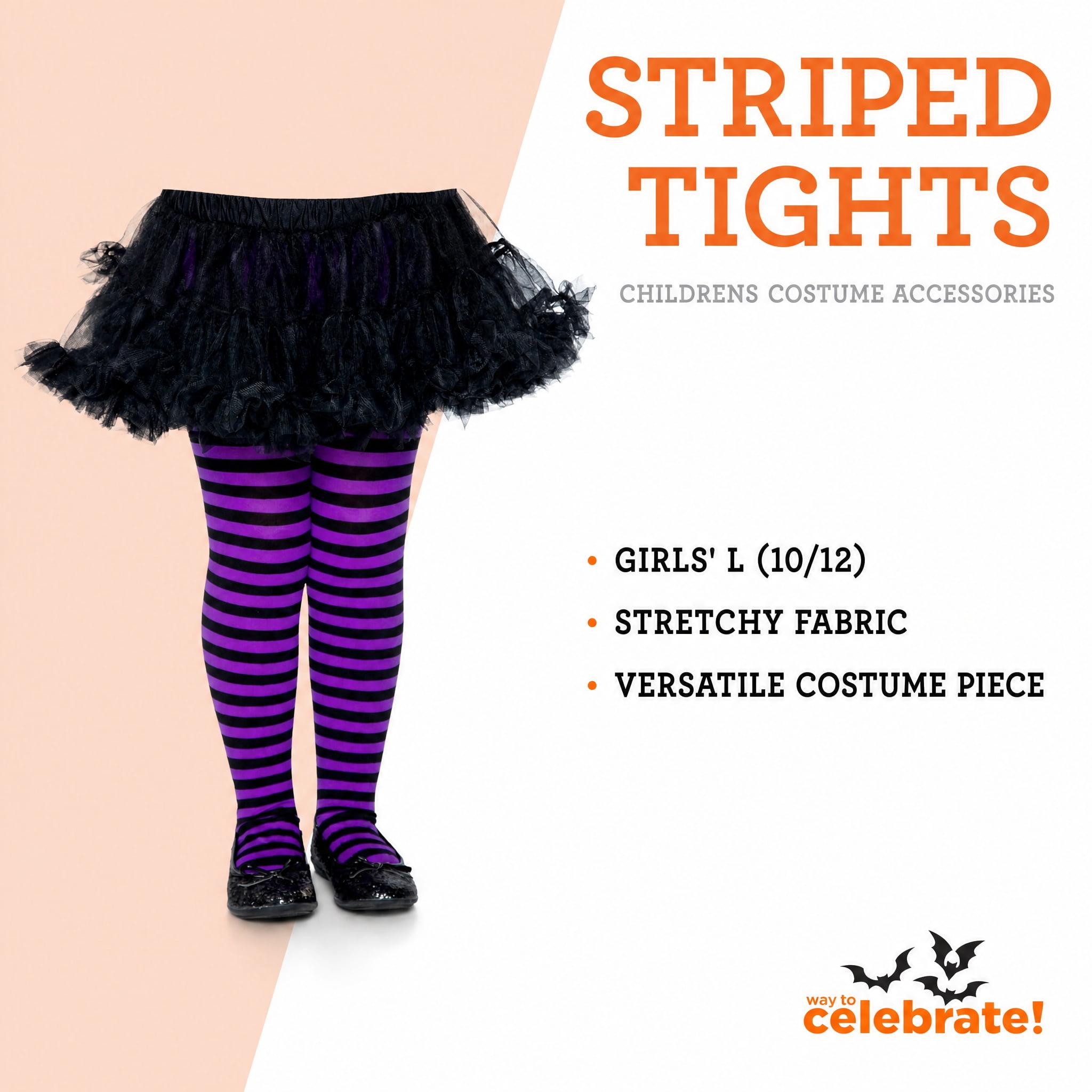 Striped Tights Costume Accessory for Children, Black and Purple, L (10/12), Halloween by Way To Celebrate