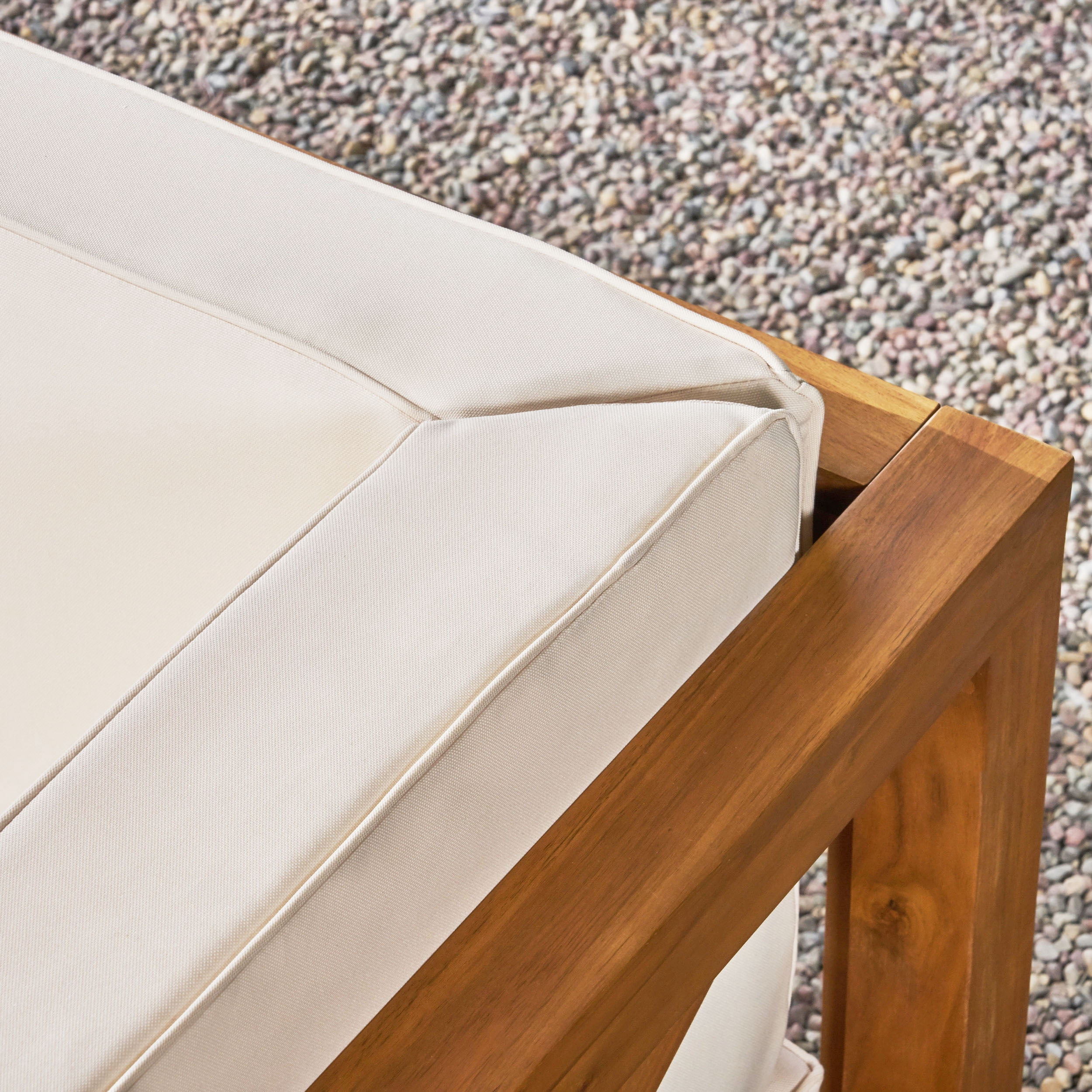 Luella Outdoor Modular Sectional Acacia Wood Loveseat with Cushions, Teak, Beige