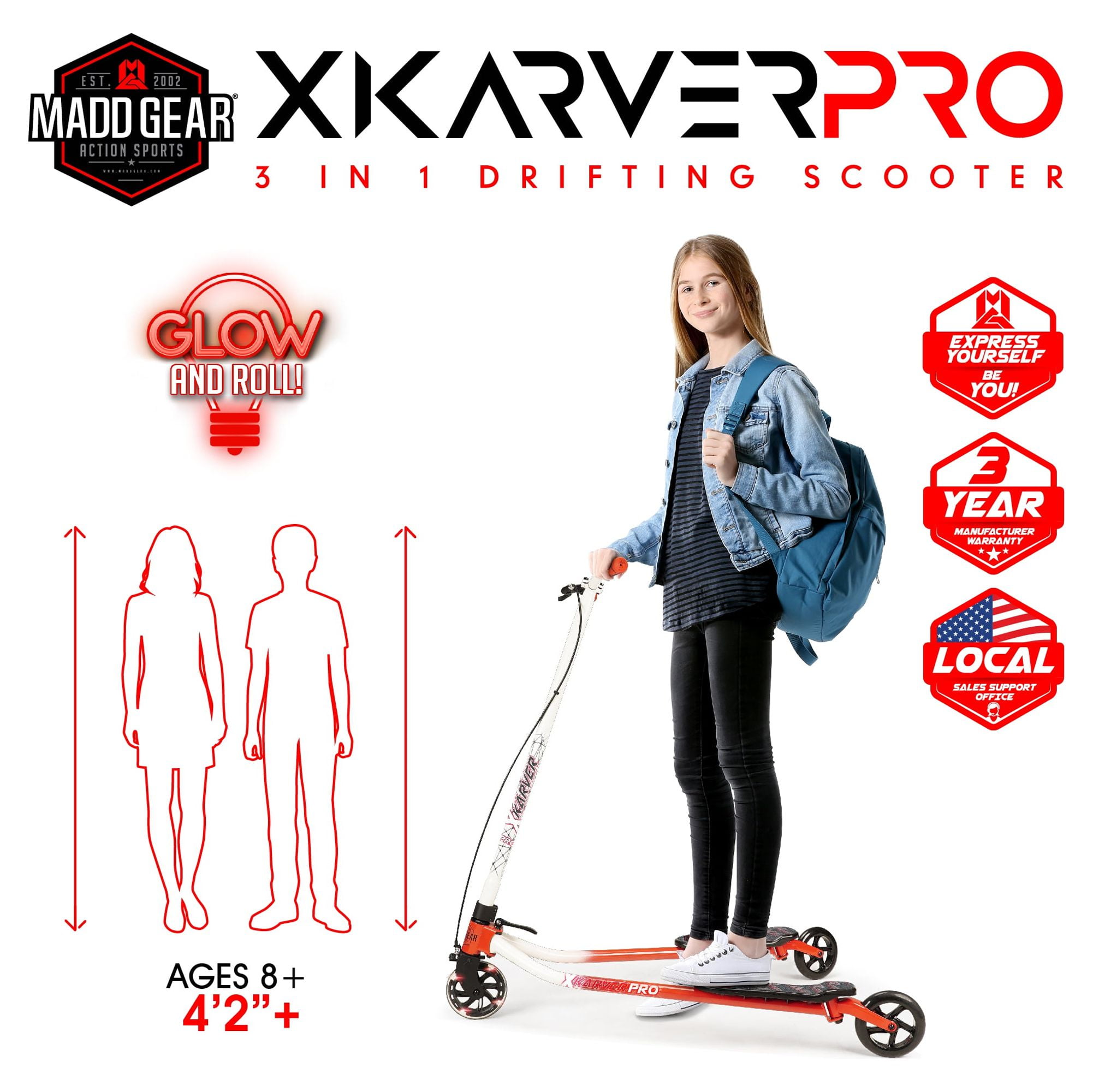 Madd Gear X Karver Pro Light-Up 3-in-1 Drifting Modes Swing