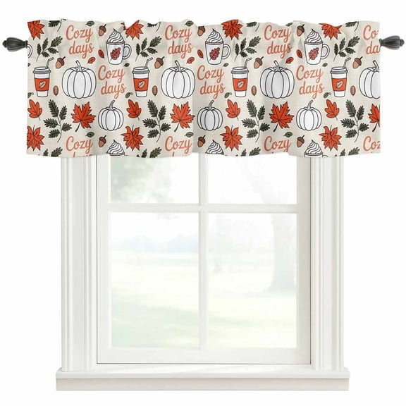 Thanksgiving Farmhouse Short Window Curtain Valances, Fall Cartoon Pumpkins Leaves Watercolor Rod Pocket Kitchen Valances for Living Room Bedroom Bathroom Cafe 42" x 18"