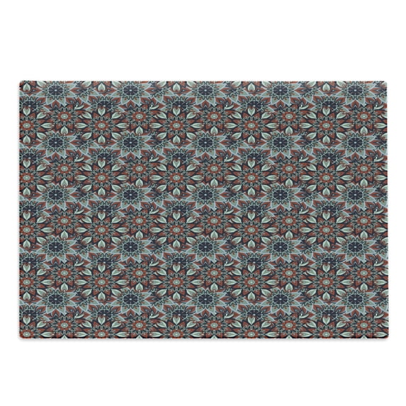 Ottoman Cutting Board, Vintage Floral Motifs from Culture Ornamental Art Style Folkloric Print, Decorative Tempered Glass Cutting and Serving Board, Large Size, Multicolor, by Ambesonne