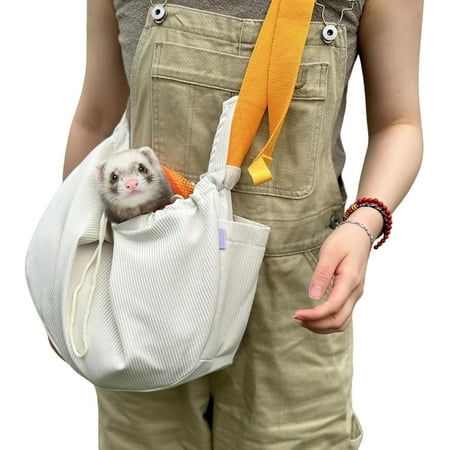Hgudesign Ferret Sling Carrier - Pet Carrying Bag with Adjustable Strap Hands Free Shoulder Bag Crossbody Travel Slings Soft Small Animal Bonding Pouch Front Backpack for Ferret Rabbit Puppy Kitten