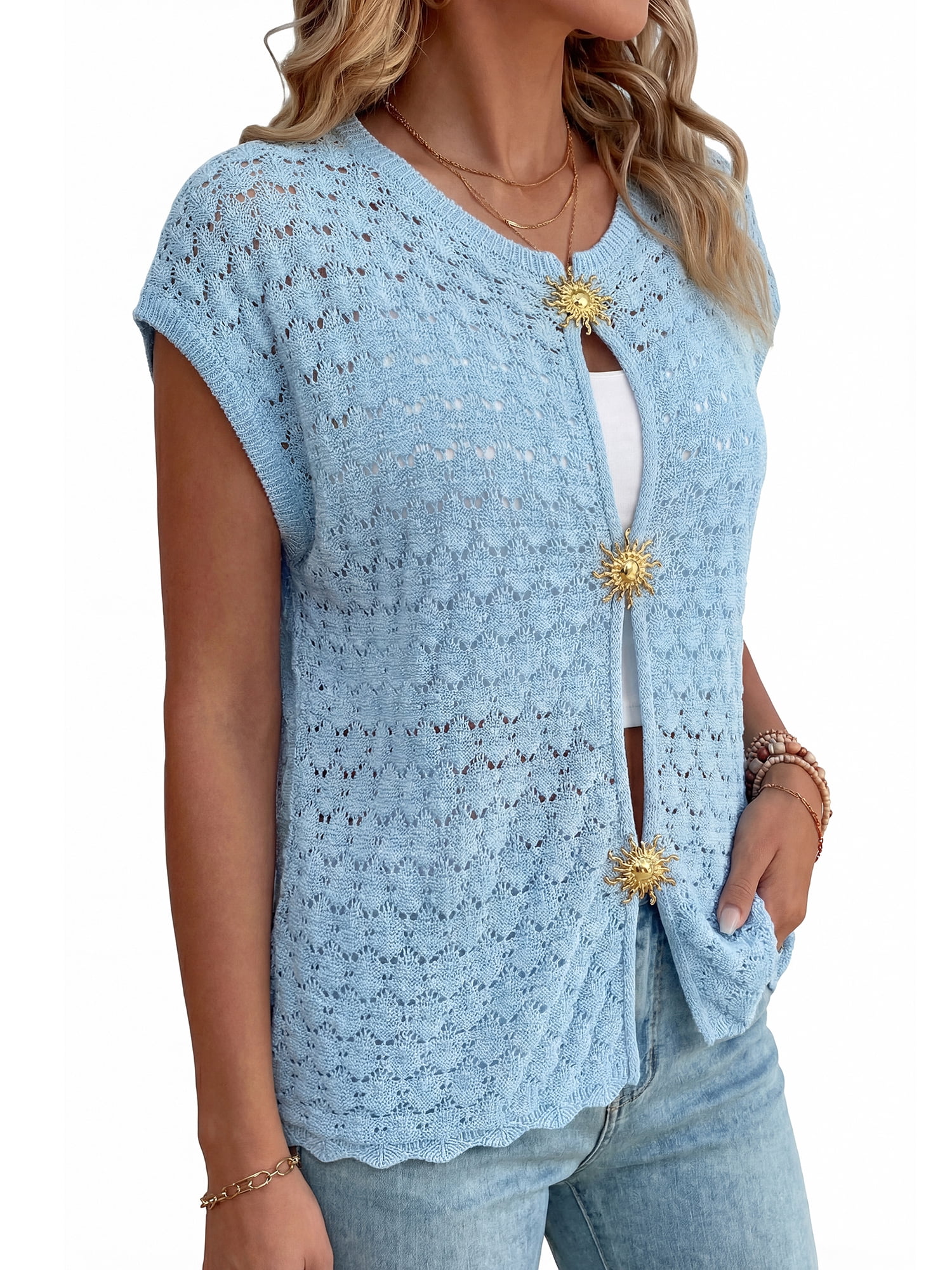 PRETTYGARDEN Women's Knit Sleeveless Sweater Vest with Gold Buttons, Sizes S-XXL