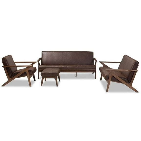Bowery Hill 4 Piece Upholstered Sofa Set in Brown and Brown