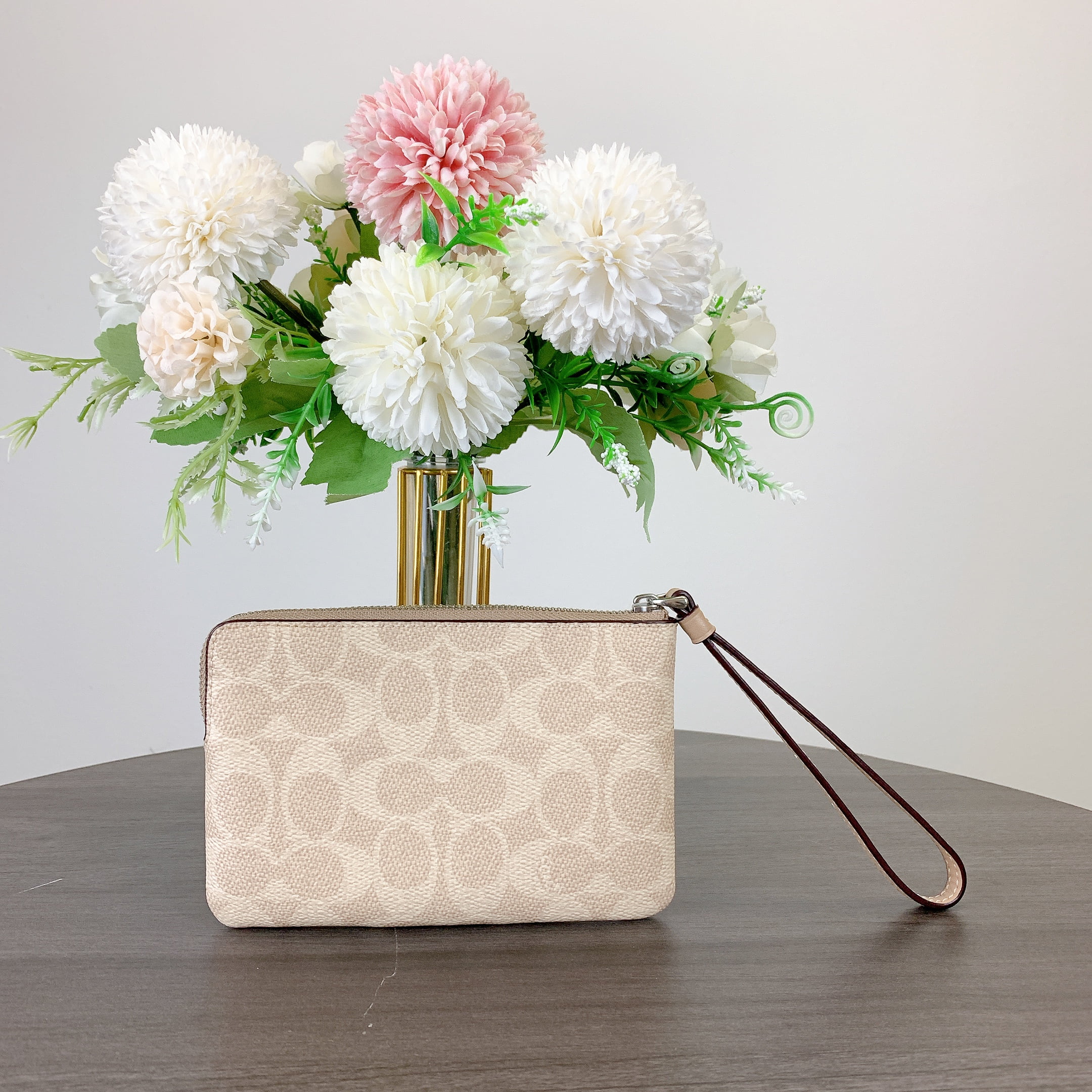 Coach Women's Small Corner Zip Wristlet in Signature Canvas (Sand