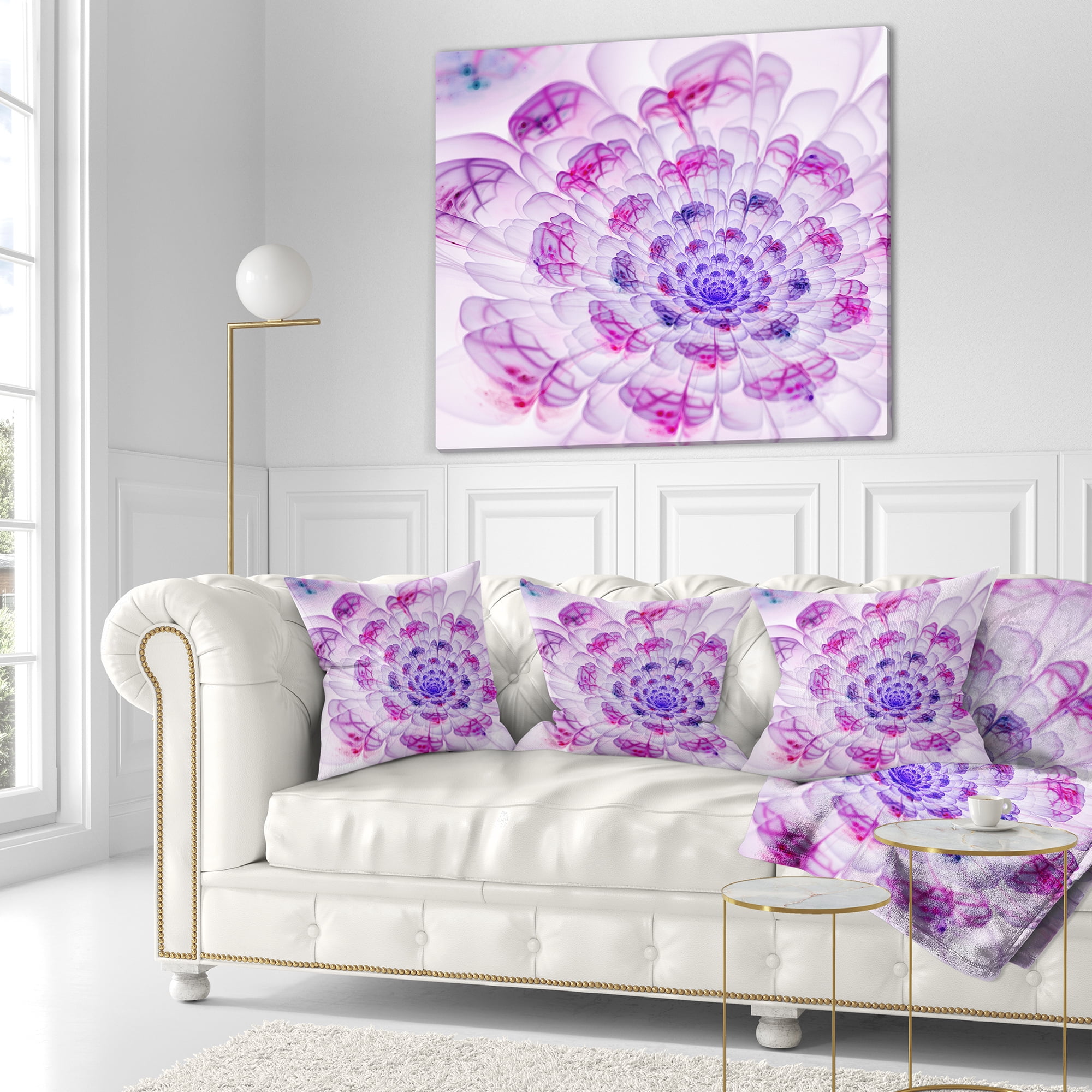 Designart Large Purple Fractal Flower Petals - Floral Throw Pillow - 16x16