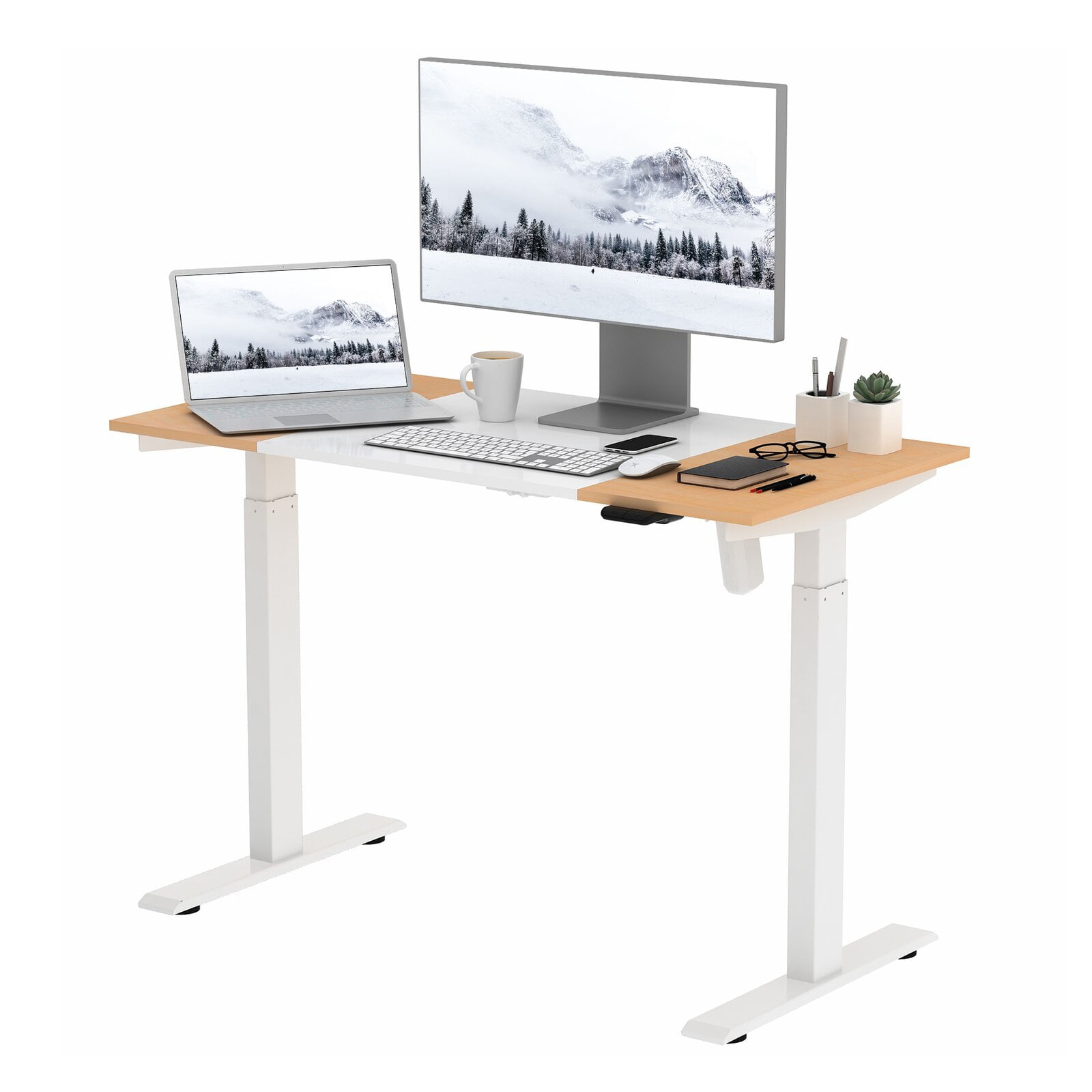 Iwamoto Height Adjustable Standing Desk, Knee Space: 27'' H x 48'' W x ...