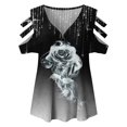 thumbnail image 4 of Top con cremallera y cuello en V de manga corta con hombros descubiertos para mujer con blusa recortada Pompotops hkajfhjk466136, 4 of 4
