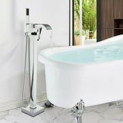Chrome Floor Mounted Bathtub Faucet Free Standing Tub Filler W/Hand Sprayer