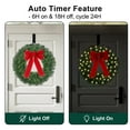 thumbnail image 4 of 24" Artificial Christmas Door Wreath Prelit 75LEDs String Light with Timer for Front Door Winter Wreath 15in Hanger Holiday Outdoor Indoor Decoration, 4 of 8