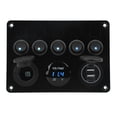 thumbnail image 1 of Combination 5 Groups Rocker Switch Panel, Waterproof 12V 24V Aluminum Alloy, Blue Backlight, Flexible PC Buckle, Pre Wired Design, Suitable For Car, RV, Ship, 1 of 8