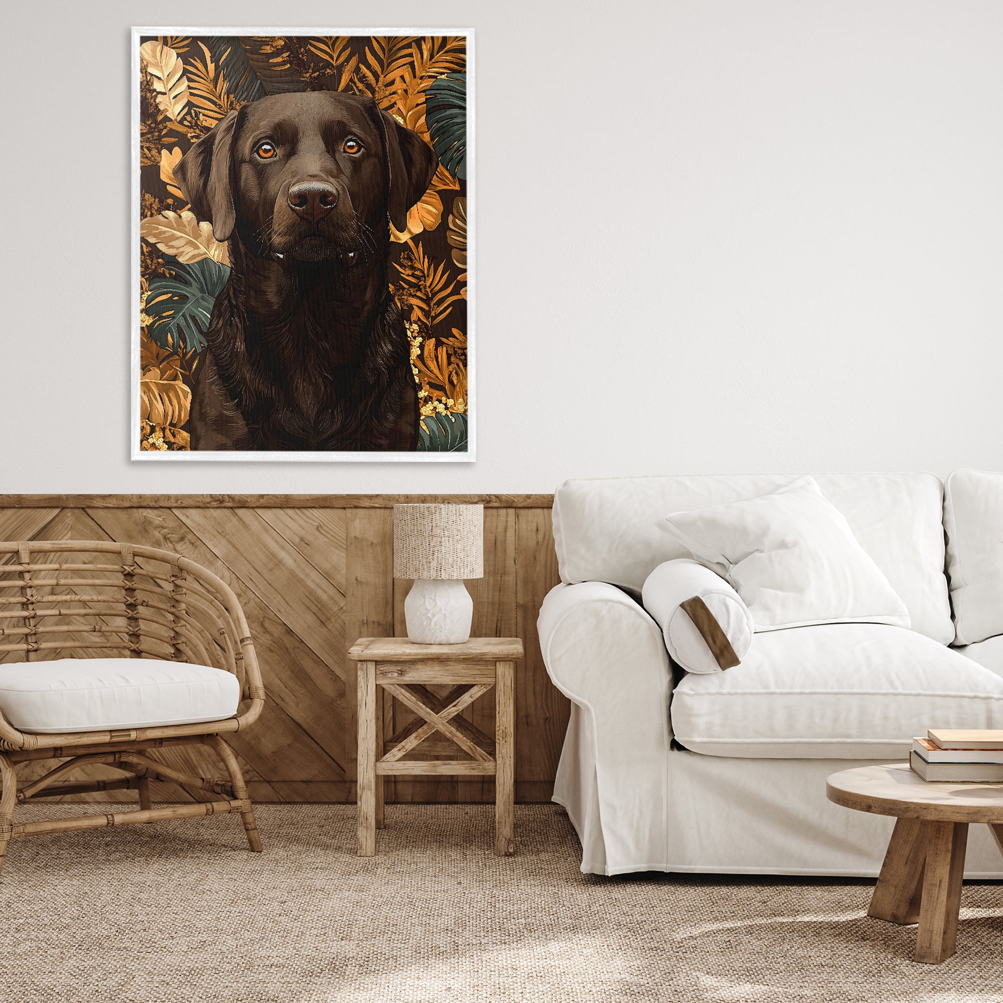 Stupell Industries Labrador with Golden Leaves White Framed Giclee Art, design by Creative Studio