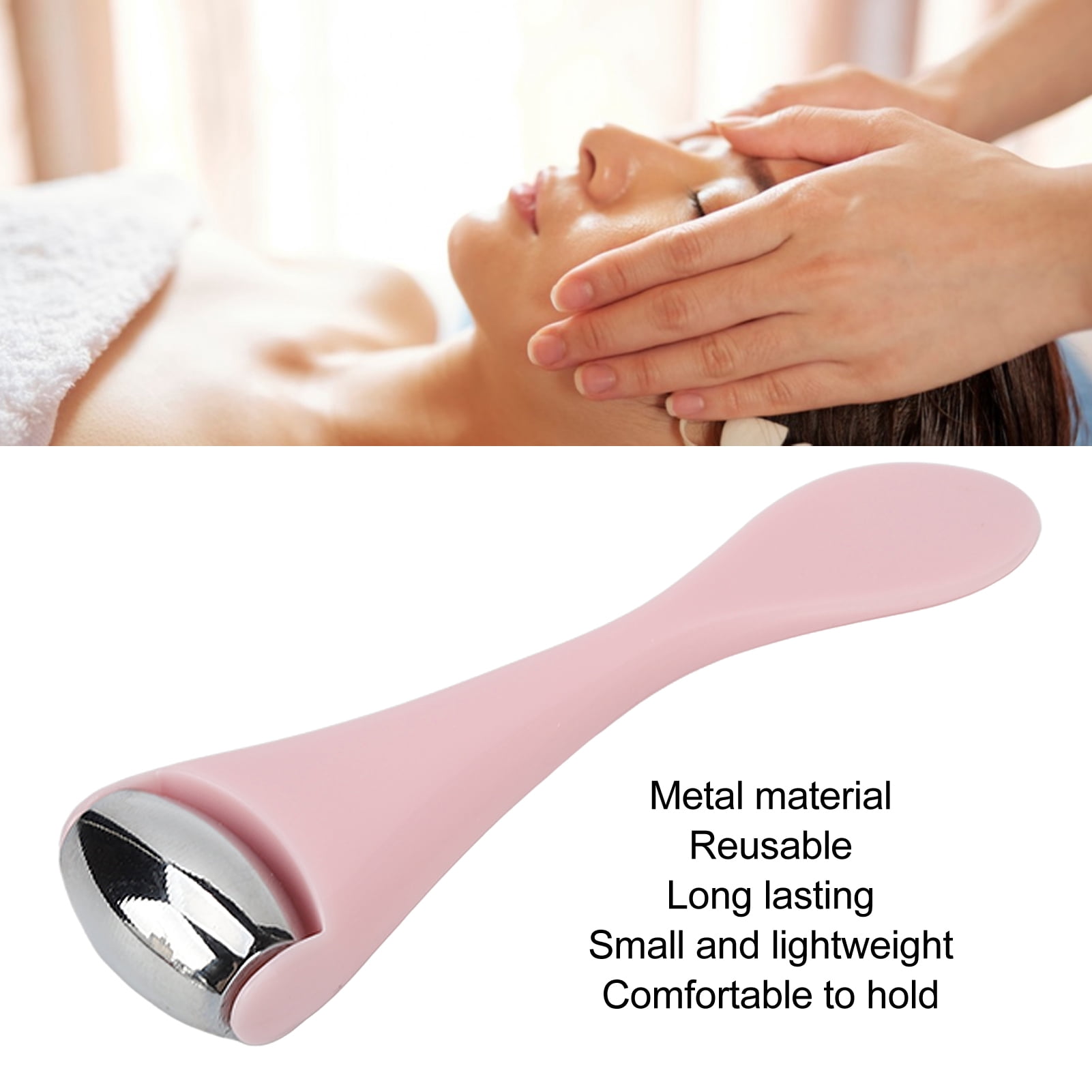 BOKYAN Mini Eye Roller Facial Massager Stainless Steel Alloy Ball Reusable Skin Care Tool for Relieving Wrinkles Puffiness Pores and Pain Relief, Pink Manual Device (4.72 inches / 12 cm)