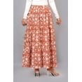 thumbnail image 4 of Women Cotton Floral Foliage Style Maxi Skirt with Elastic Waist, Soft Versatile Floral Hand Block Print, Rust Orange XS, 4 of 6