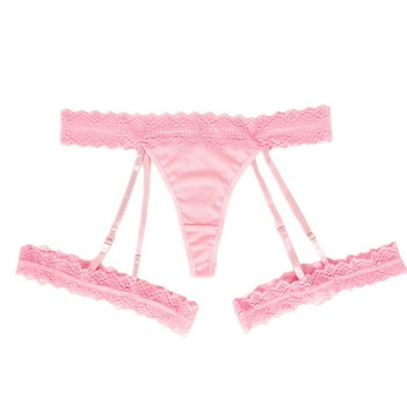 BYHONG Plus Size Women s Lace Panties Sexy Low Rise Briefs with Garter Detail Lingerie for Ladies Womens Underwear Pink XXL