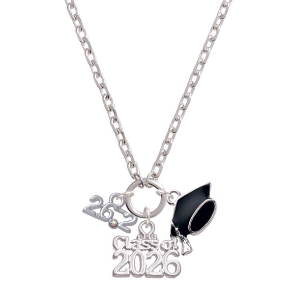 Delight Jewelry Silver-tone Marathon - 26.2 with Clear AB Crystal - Class of 2026 Graduation Zoey Charm Necklace, 28"
