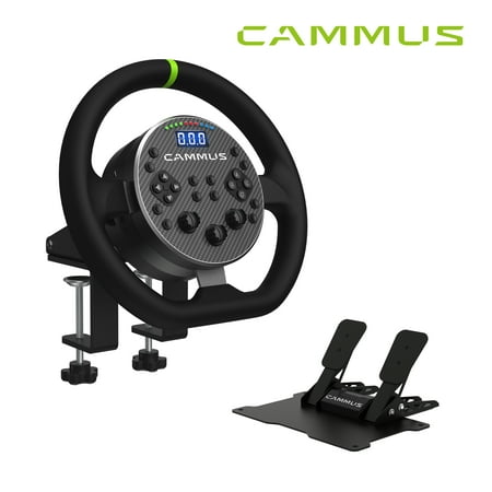 CAMMUS C5 Steering Wheel Bundle, Gaming Racing Wheel Direct Drive Driving Wheel with Pedals Table Clamp for PC